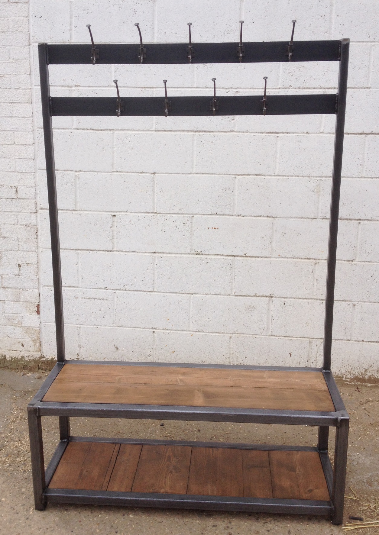two tier bench with high hook rail | Metroretro